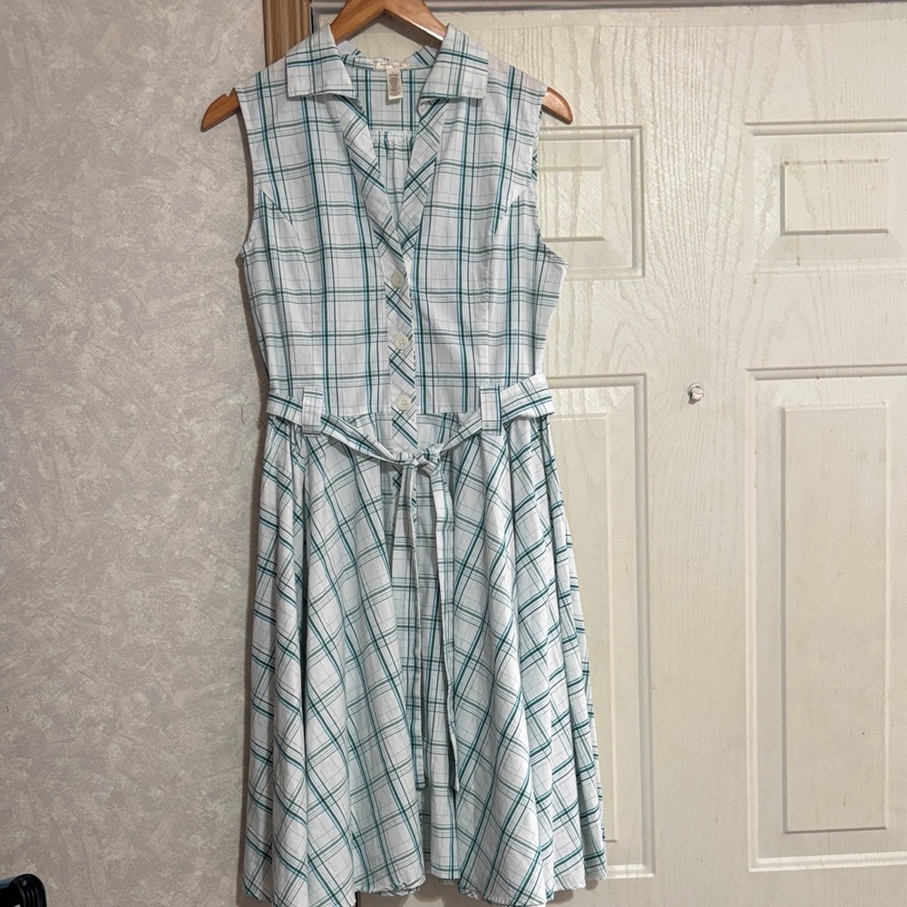 Ambiance Green and White Plaid Midi Dress